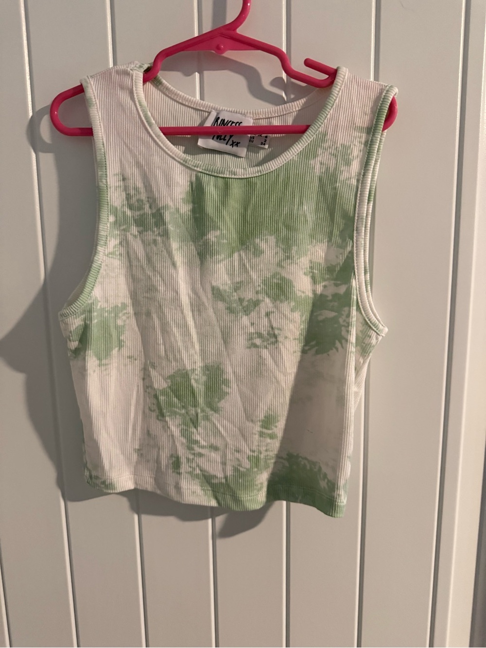 Princess Polly Green & White Tie Dye Ribbed Crop Tank Top Women’s US 2
